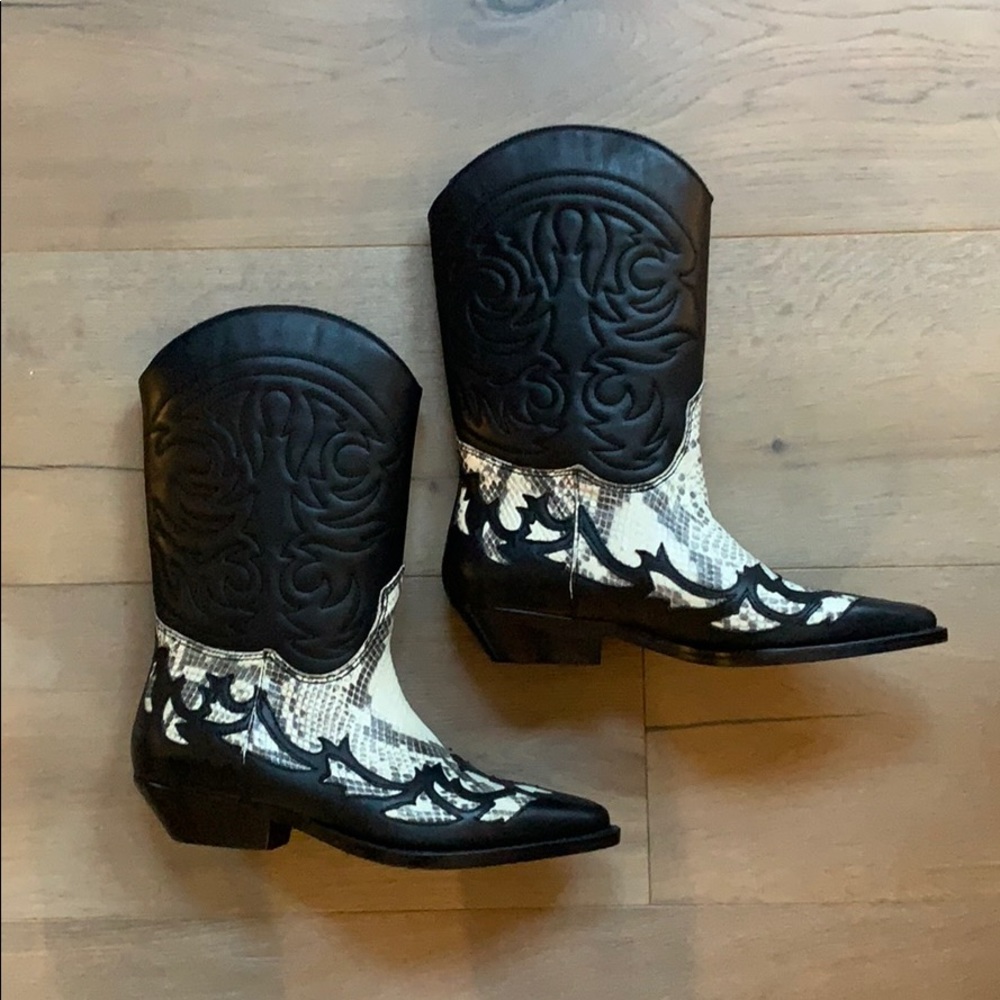 Mango Leather Cowboy Ankle Boots size 37